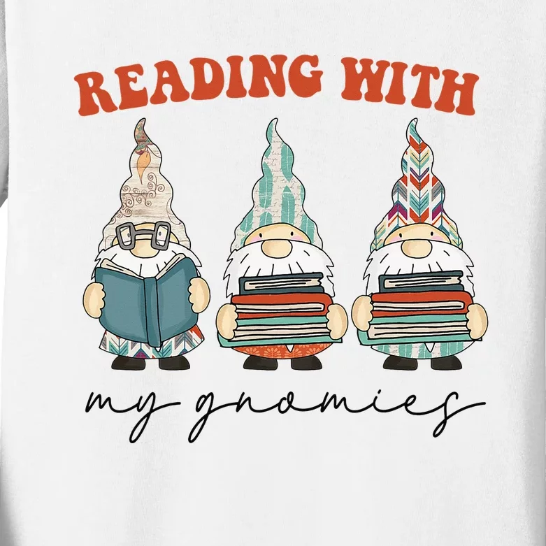 Reading With My Gnomies Funny Book Nerd Gnome Love Reading Kids Long Sleeve Shirt