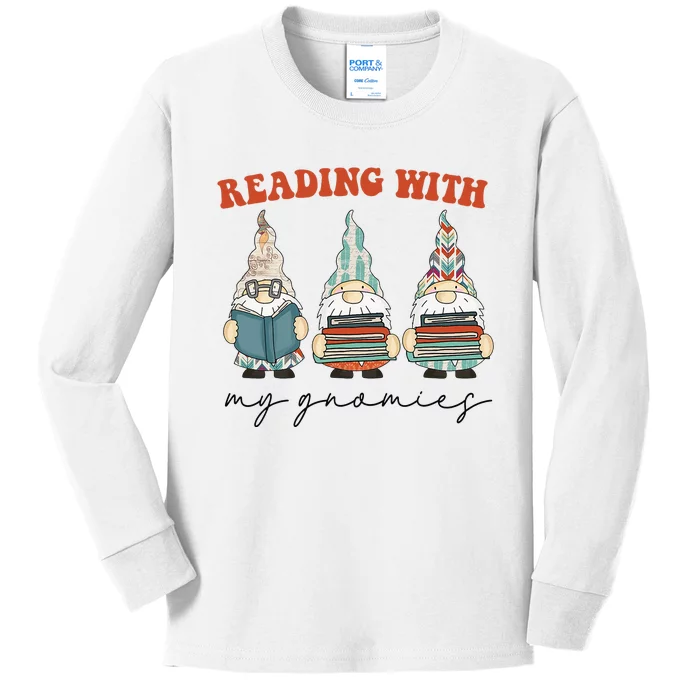 Reading With My Gnomies Funny Book Nerd Gnome Love Reading Kids Long Sleeve Shirt