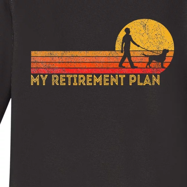 Retired Walking My Dog Retirement Plan Retro Baby Long Sleeve Bodysuit