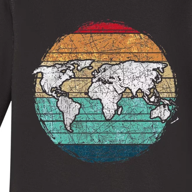 Retro World Map Baby Long Sleeve Bodysuit