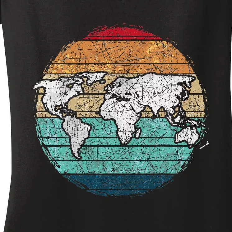 Retro World Map Women's V-Neck T-Shirt