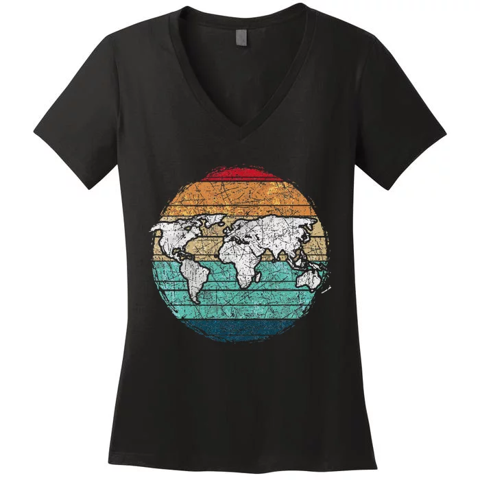 Retro World Map Women's V-Neck T-Shirt