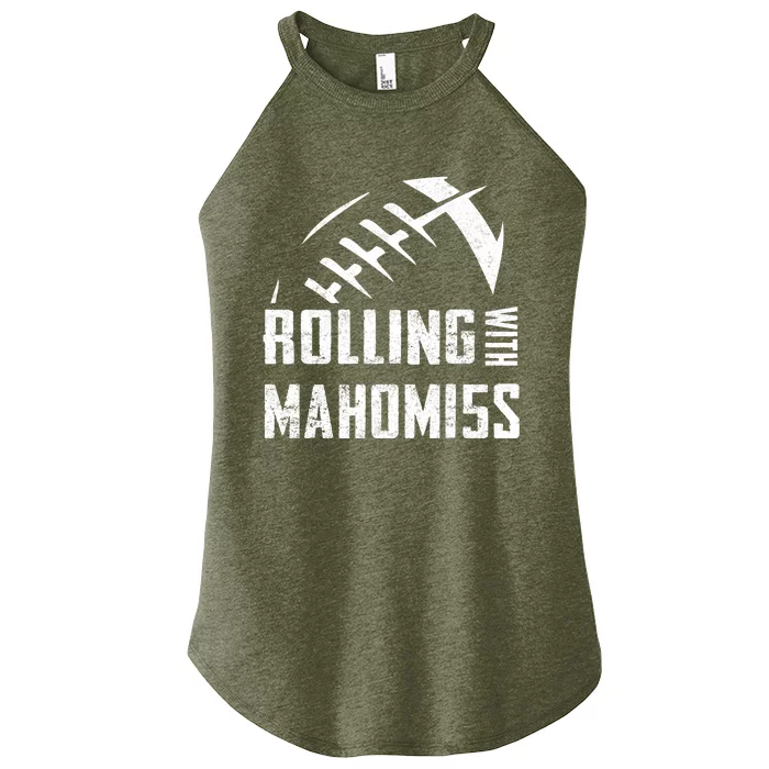 Rolling With Mahomes KC Football Sports Distressed Vintage Women’s Perfect Tri Rocker Tank