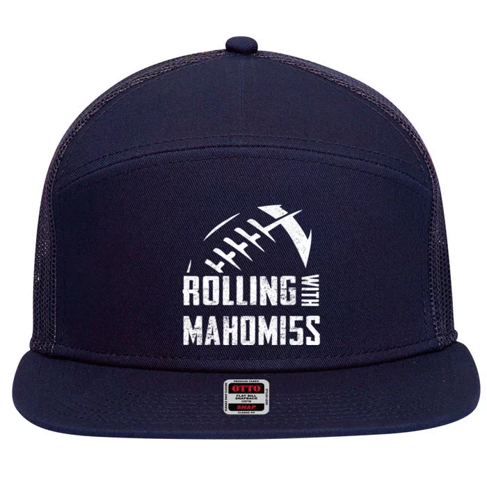 Rolling With Mahomes KC Football Sports Distressed Vintage 7 Panel Mesh Trucker Snapback Hat