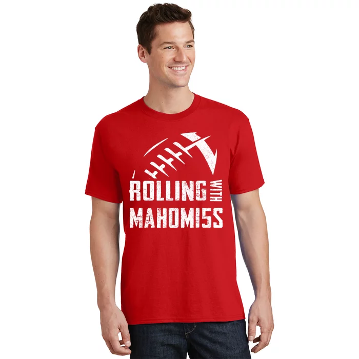 Rolling With Mahomes KC Football Sports Distressed Vintage T-Shirt