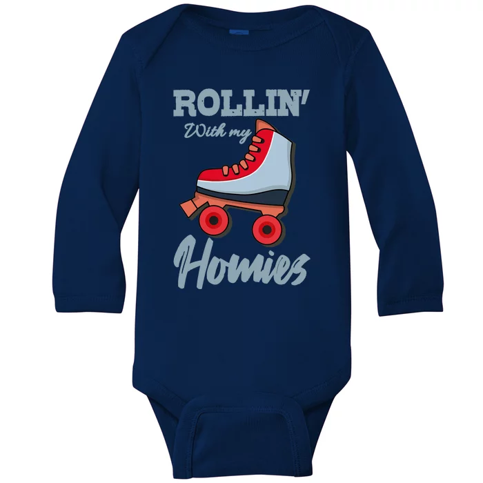 ROLLIN WITH MY HOMIES Roller Skating Roller Girl Skate Baby Long Sleeve Bodysuit