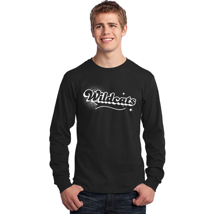 Retro Wildcats Mascot Back To School Spirit Sport Fans Game Long Sleeve Shirt