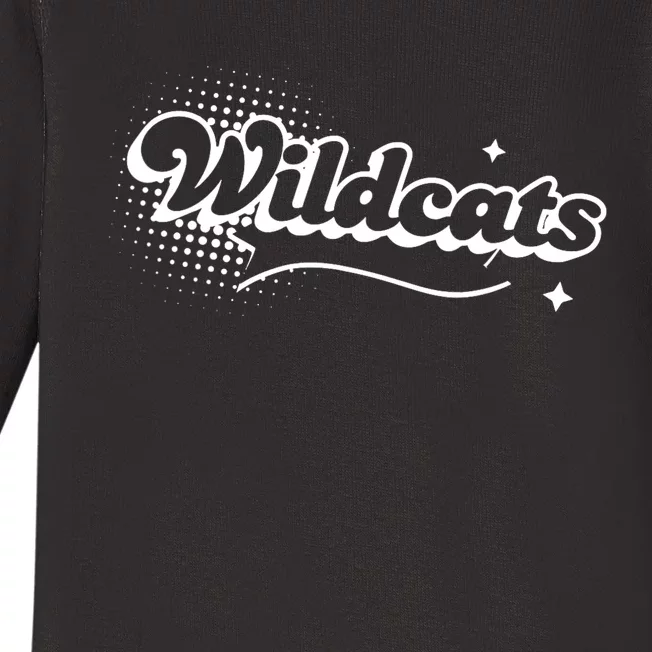 Retro Wildcats Mascot Back To School Spirit Sport Fans Game Baby Long Sleeve Bodysuit