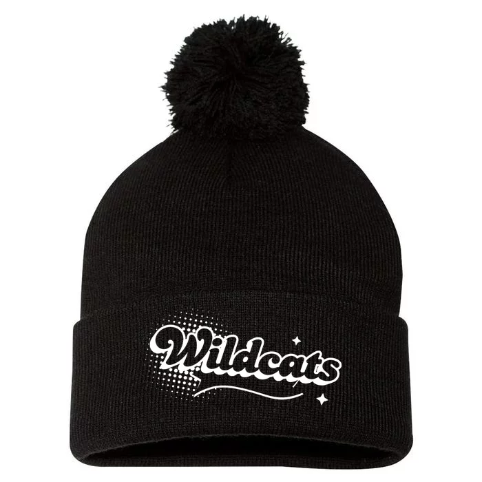 Retro Wildcats Mascot Back To School Spirit Sport Fans Game Pom Pom 12in Knit Beanie