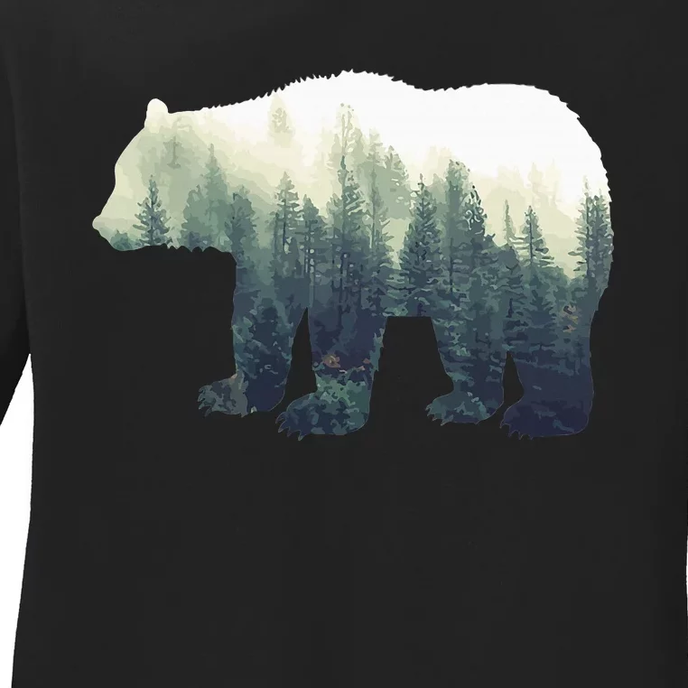 Reflection Wildlife Nature Animal Bear Outdoor Forest Ladies Long Sleeve Shirt