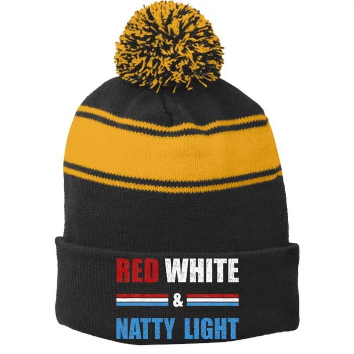 Red White & Nattylight Wo Beer Lovers Amusing Stripe Pom Pom Beanie