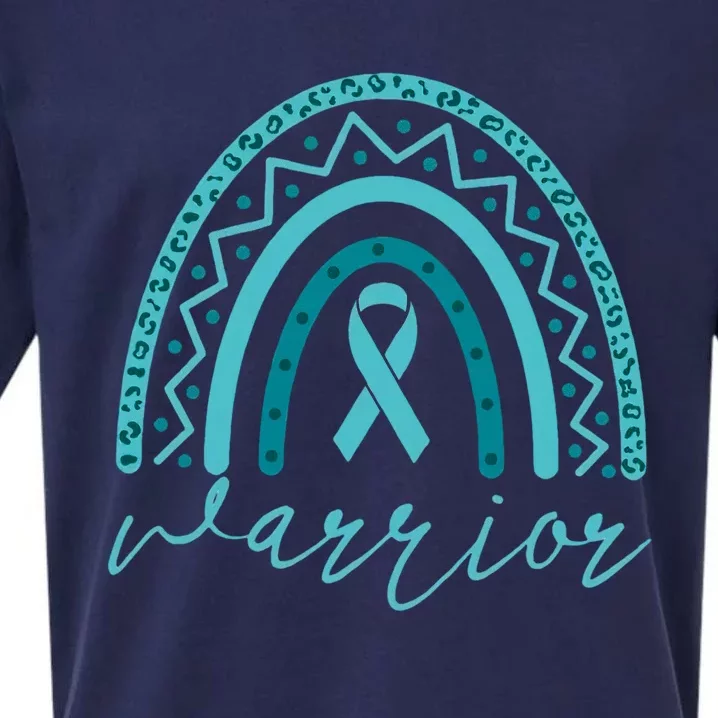 Rainbow Warrior Ovarian Cancer Fighter Teal Ribbon Cancer Survivor Sueded Cloud Jersey T-Shirt