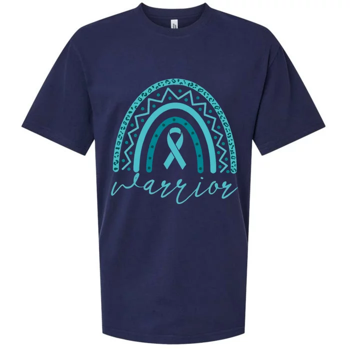 Rainbow Warrior Ovarian Cancer Fighter Teal Ribbon Cancer Survivor Sueded Cloud Jersey T-Shirt