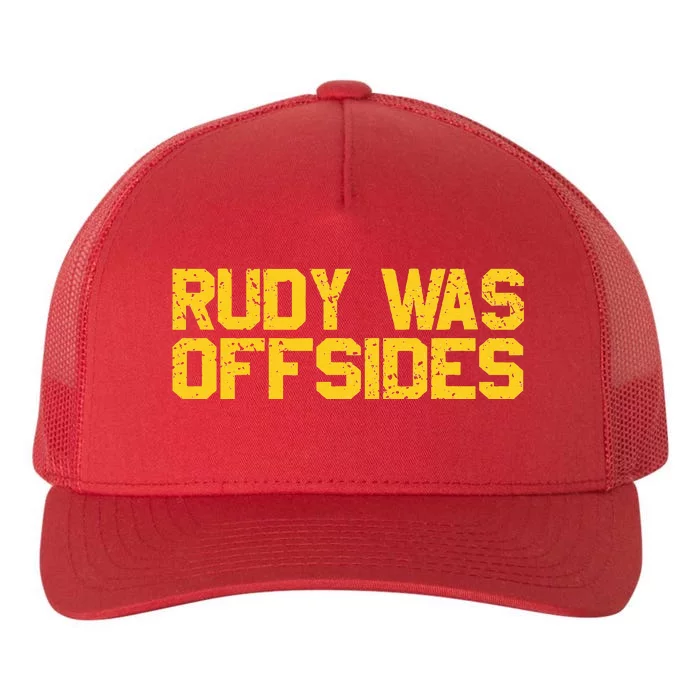 Rudy Was Offsides Red South California Funny Rivalry Fan Yupoong Adult 5-Panel Trucker Hat