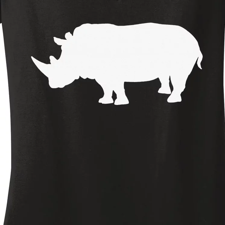 Rhino White Print Long Sleeve Rhino Women's V-Neck T-Shirt