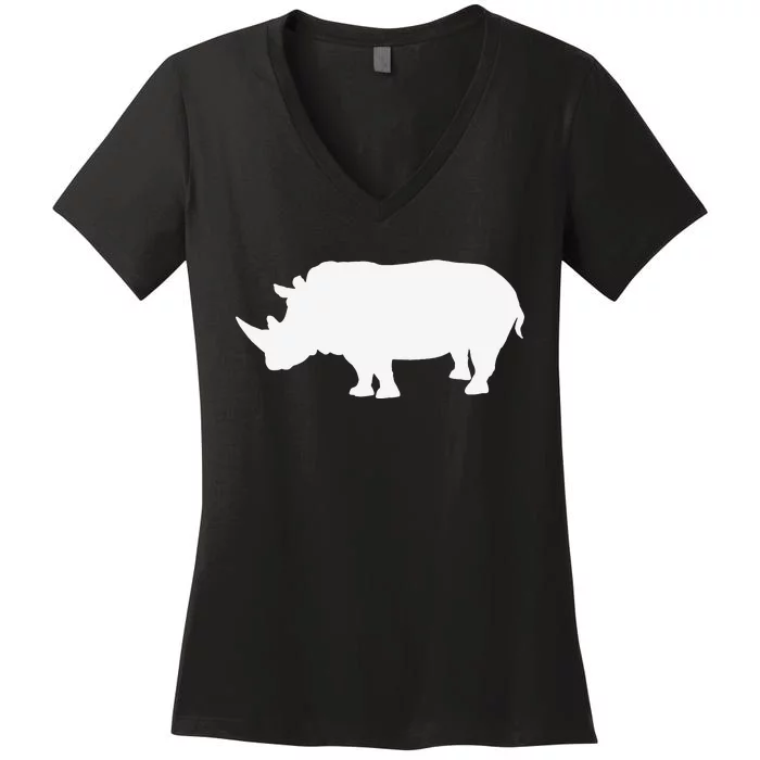 Rhino White Print Long Sleeve Rhino Women's V-Neck T-Shirt