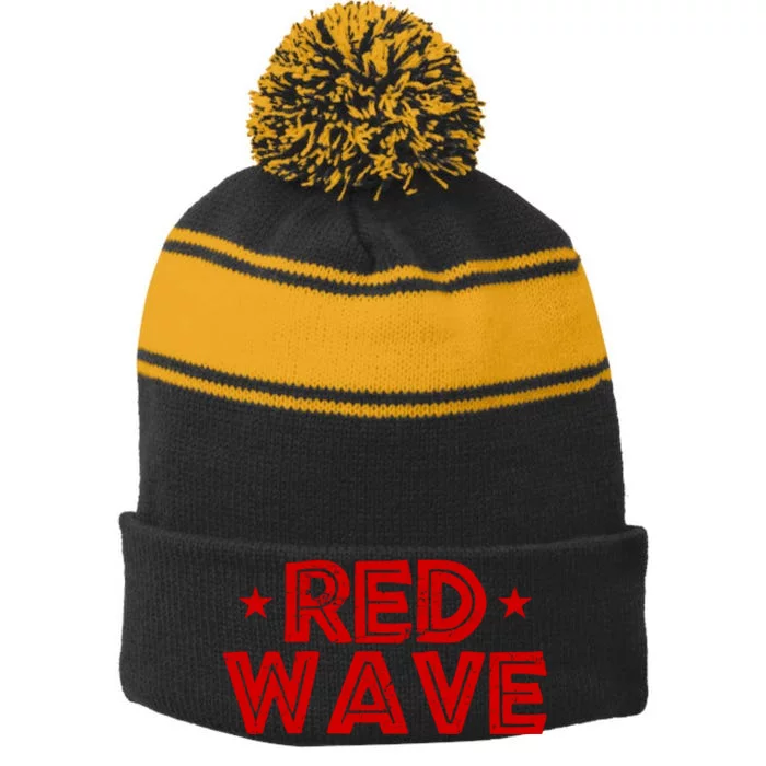 Red Wave Pro Republican Stripe Pom Pom Beanie