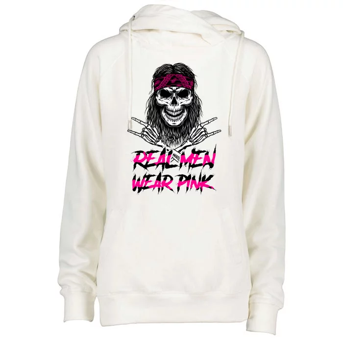 Real Men Wear Pink Breast Cancer Awareness Skull Womens Funnel Neck Pullover Hood