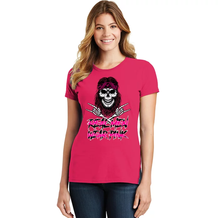 Real Men Wear Pink Breast Cancer Awareness Skull Women's T-Shirt