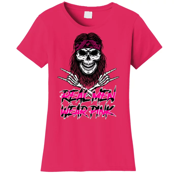 Real Men Wear Pink Breast Cancer Awareness Skull Women's T-Shirt