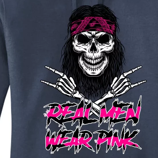 Real Men Wear Pink Breast Cancer Awareness Skull Women's Pullover Hoodie