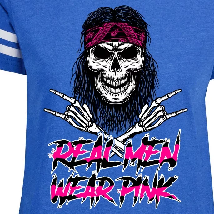 Real Men Wear Pink Breast Cancer Awareness Skull Enza Ladies Jersey Football T-Shirt