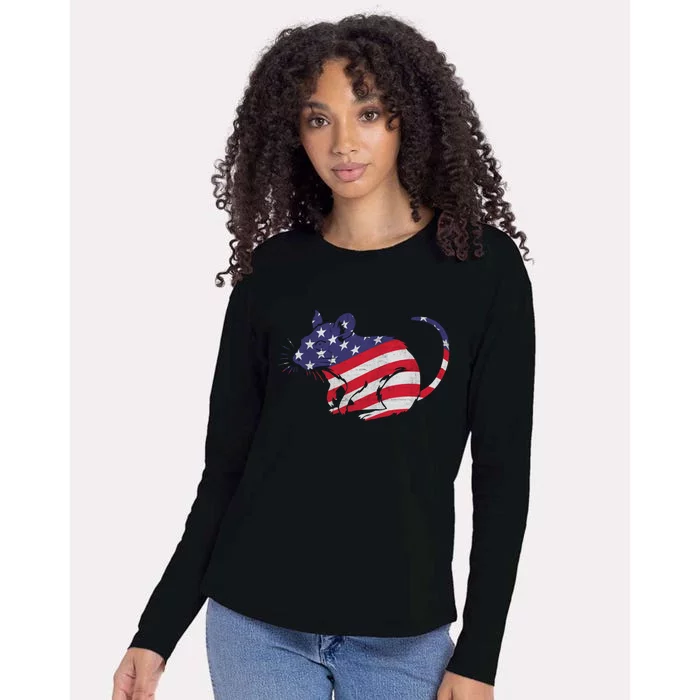 Rat With Pride American Flag 4th Of July Patriotic Gift Womens Cotton Relaxed Long Sleeve T-Shirt