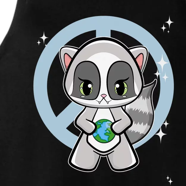 Racoon With Planet For Earth Day Ladies Tri-Blend Wicking Tank