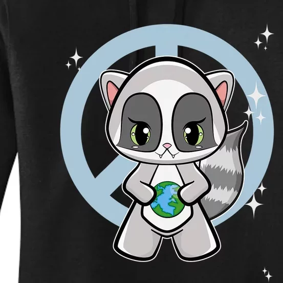 Racoon With Planet For Earth Day Women's Pullover Hoodie