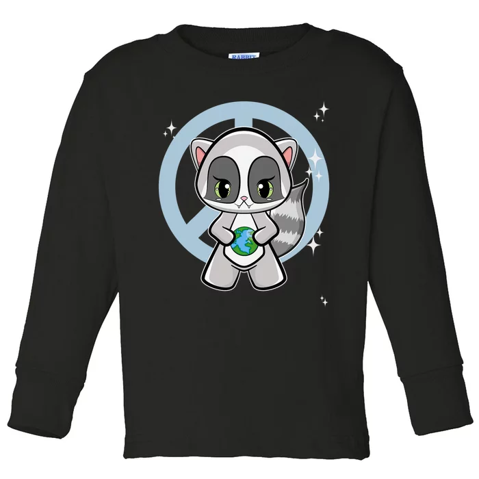 Racoon With Planet For Earth Day Toddler Long Sleeve Shirt