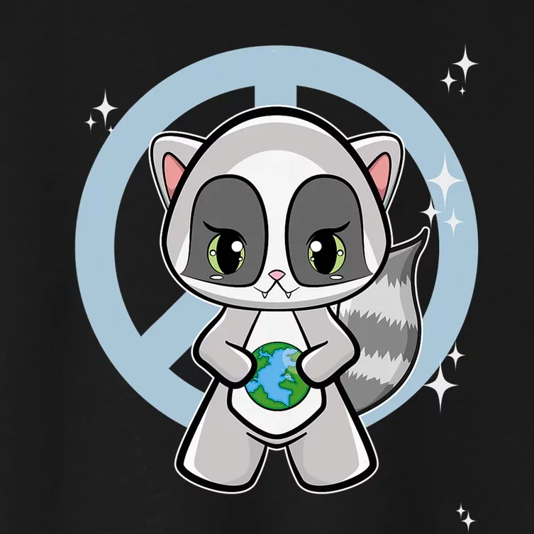 Racoon With Planet For Earth Day Women's Crop Top Tee