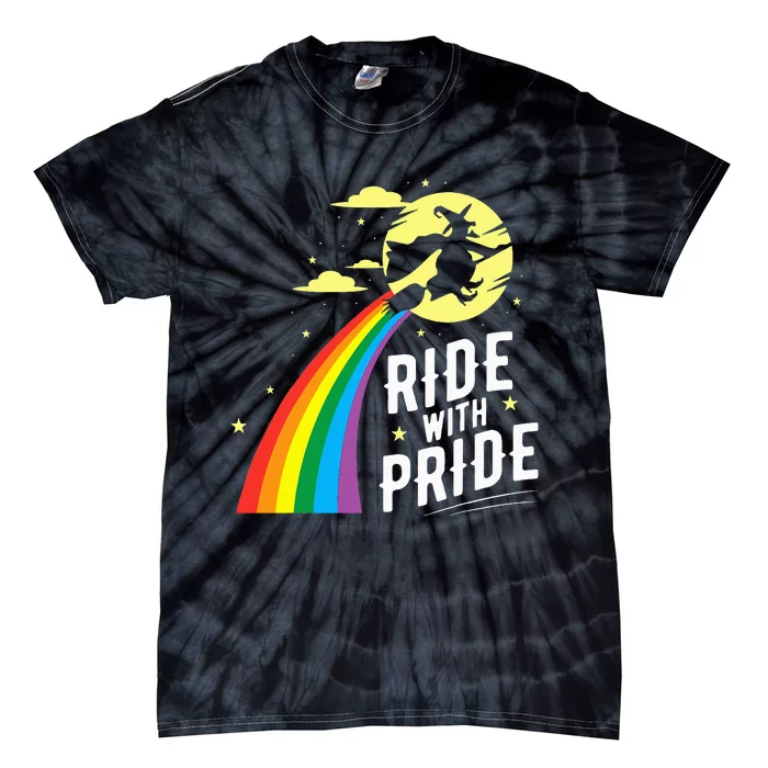 Ride With Pride LGBT Gay Lesbian Witch Halloween Tie-Dye T-Shirt