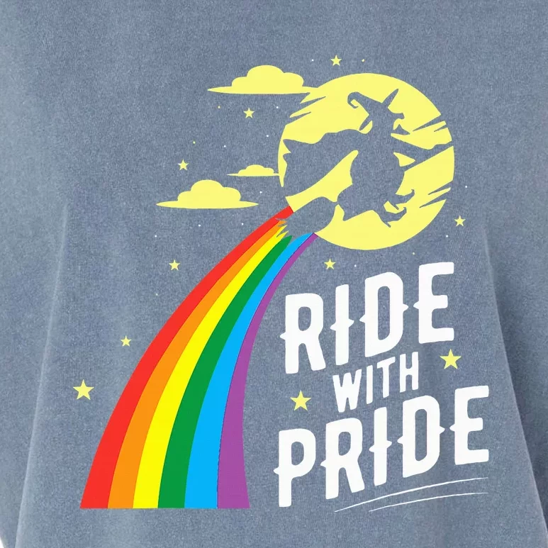 Ride With Pride LGBT Gay Lesbian Witch Halloween Garment-Dyed Women's Muscle Tee