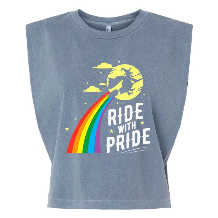 Ride With Pride LGBT Gay Lesbian Witch Halloween Garment-Dyed Women's Muscle Tee