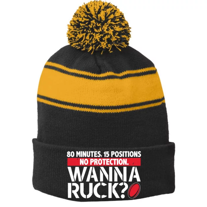 Rugby Wanna Ruck Best Funny Rugby Player Stripe Pom Pom Beanie