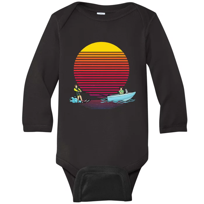 Retro Water Ski Lover Gift Waterski Love Gifts Skiing Baby Long Sleeve Bodysuit