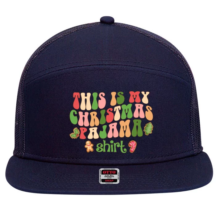 Retro Wavy Style Cookies Xmas This Is My Christmas Pajama Gift 7 Panel Mesh Trucker Snapback Hat