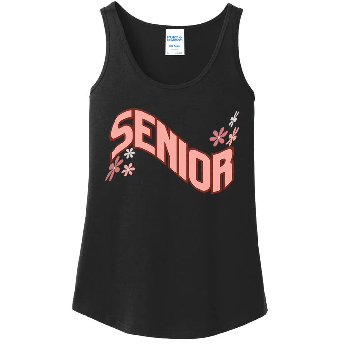 Retro Wavy Senior Class of 2024High School College Graduate Ladies Essential Tank