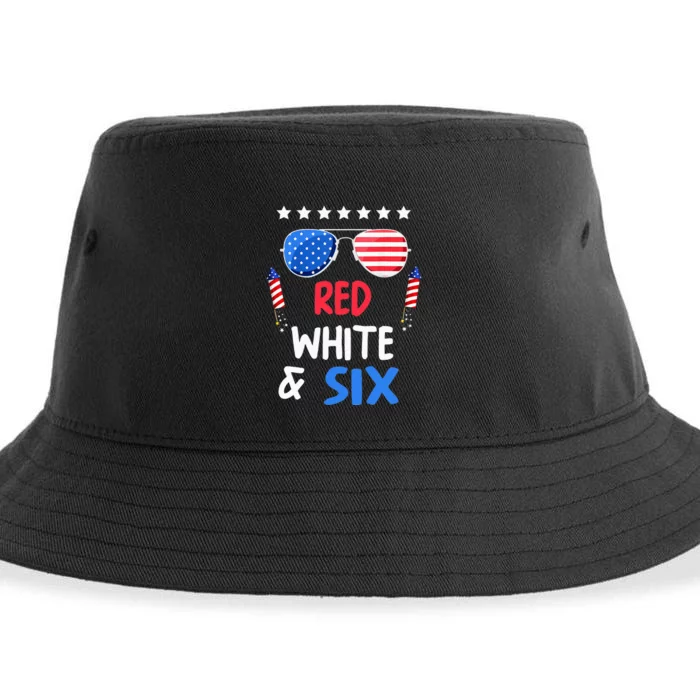 Red White & Six 6th Birthday 4th Of July Independence Day Sustainable Bucket Hat