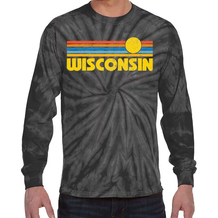 Retro Wisconsin Sunset Vintage Throwback Tie-Dye Long Sleeve Shirt