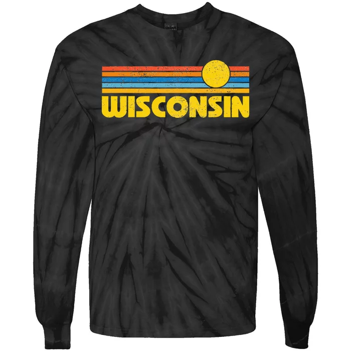 Retro Wisconsin Sunset Vintage Throwback Tie-Dye Long Sleeve Shirt