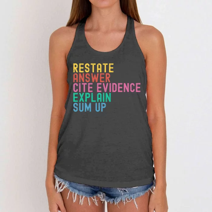 Races Writing Strategy Funny Text Evidence English Teacher Women's Knotted Racerback Tank