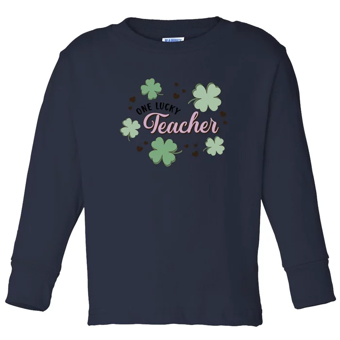 Retro Womens Shamrock One Lucky Teacher St. Patrick's Day School Toddler Long Sleeve Shirt