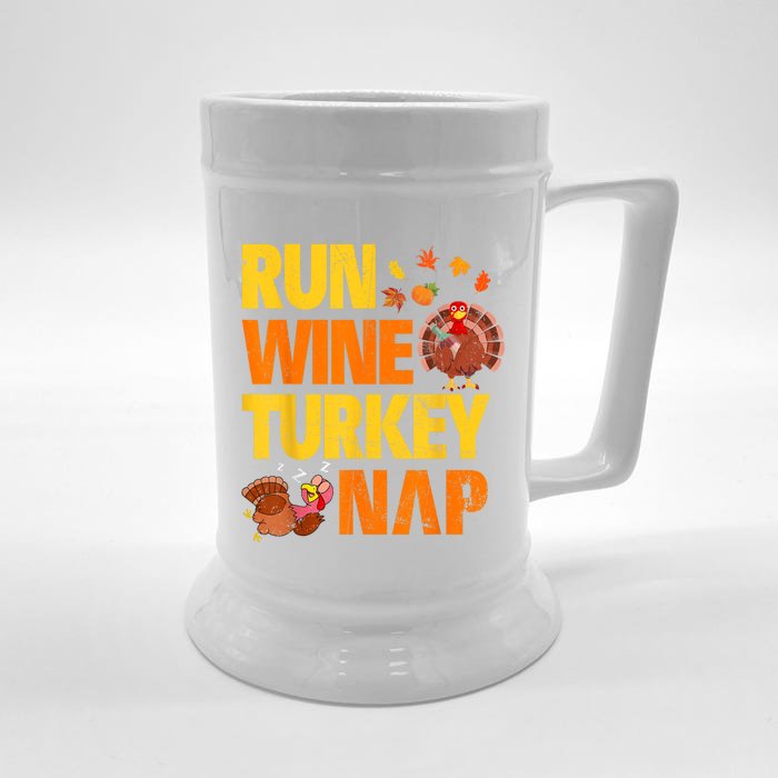 Run Wine Turkey Nap Thanksgiving Funny Turkey Wine Running Front & Back Beer Stein