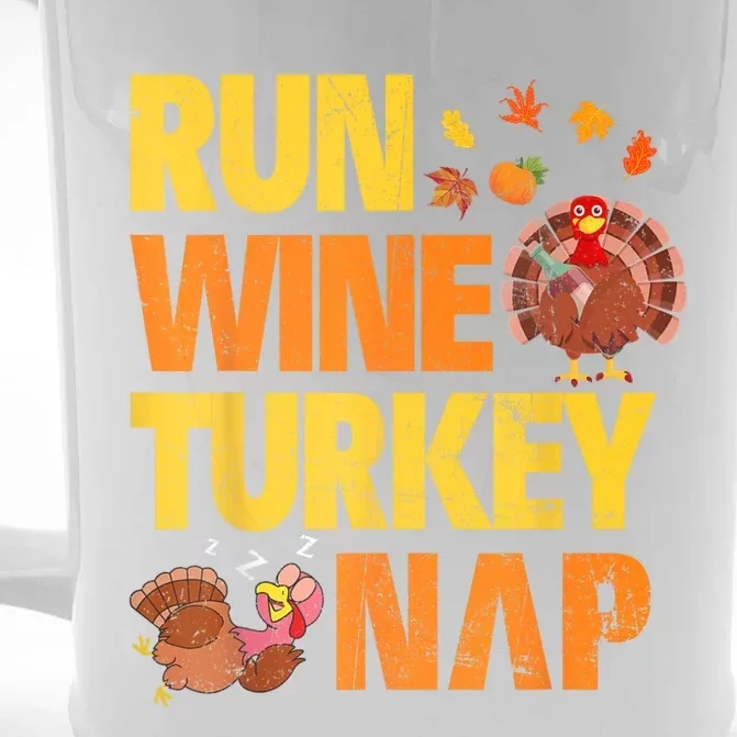 Run Wine Turkey Nap Thanksgiving Funny Turkey Wine Running Front & Back Beer Stein