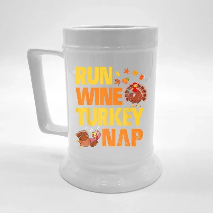 Run Wine Turkey Nap Thanksgiving Funny Turkey Wine Running Front & Back Beer Stein