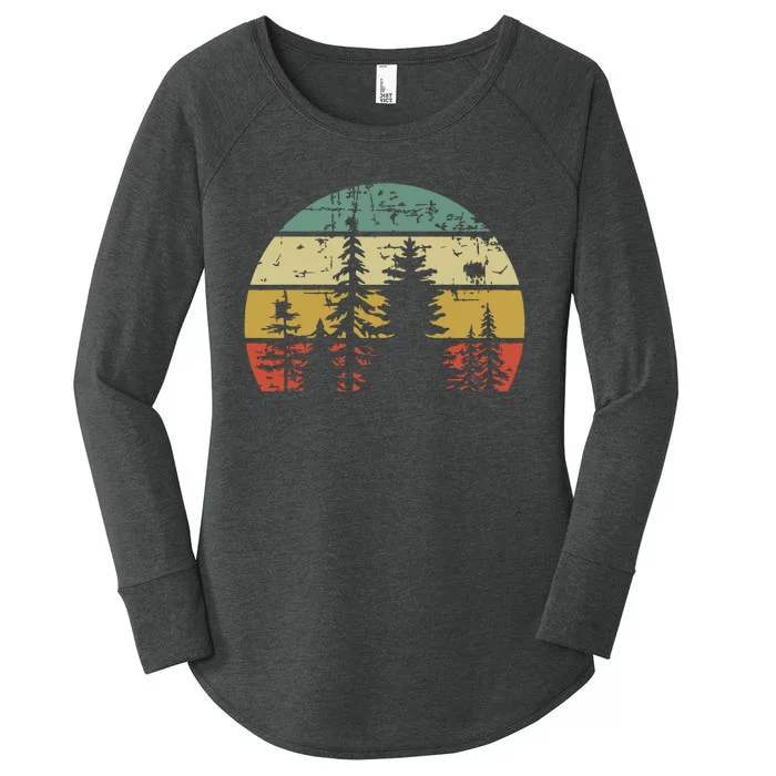 Retro Wildlife Trees Outdoors Nature Forest Women's Perfect Tri Tunic Long Sleeve Shirt