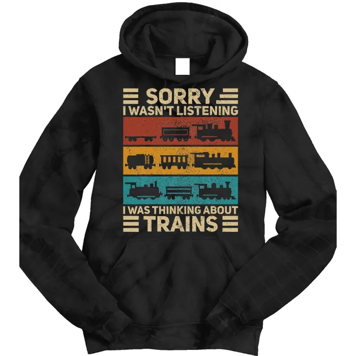 Retro Wagon Train Lover Model Railroad Conductor Funny Train Tie Dye Hoodie