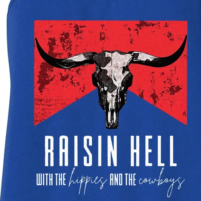 Raisinghell With The Hippies And Cowboys Western Cowhide Women's Racerback Tank