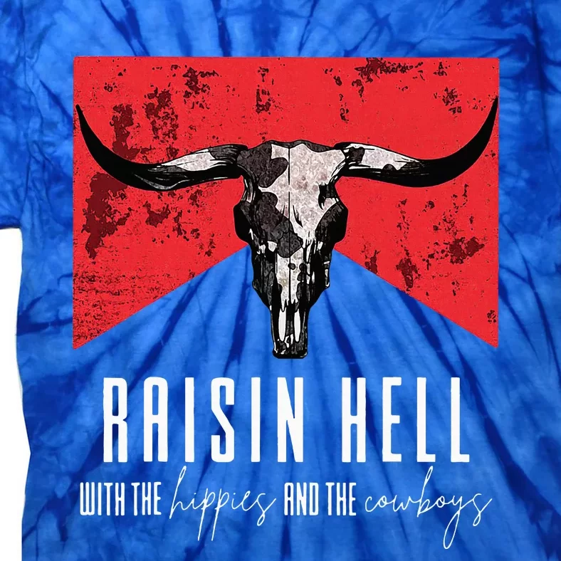 Raisinghell With The Hippies And Cowboys Western Cowhide Tie-Dye T-Shirt